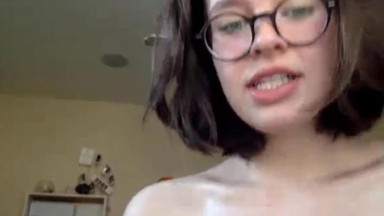 Hairy coed girl candy jelly with saggy titties and glasses