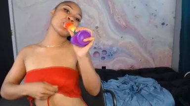 Black teen butterfly Kahlani getting a loud moaning orgasm