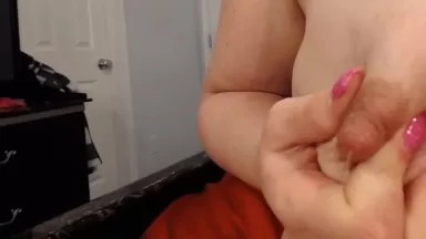 Hot Courtney Lynn squeezing milky tits gets intense orgasm